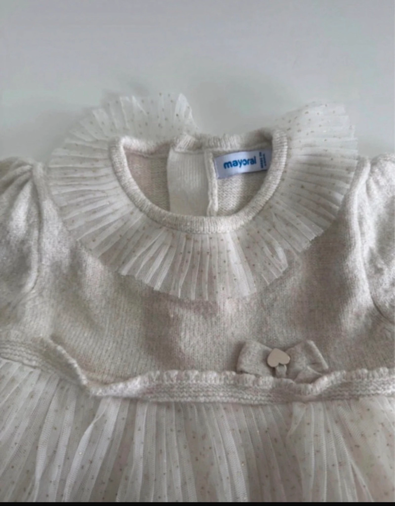 Robe Mayoral 6 mois Blanc/Crème avec Tulle et Paillettes – photo 3